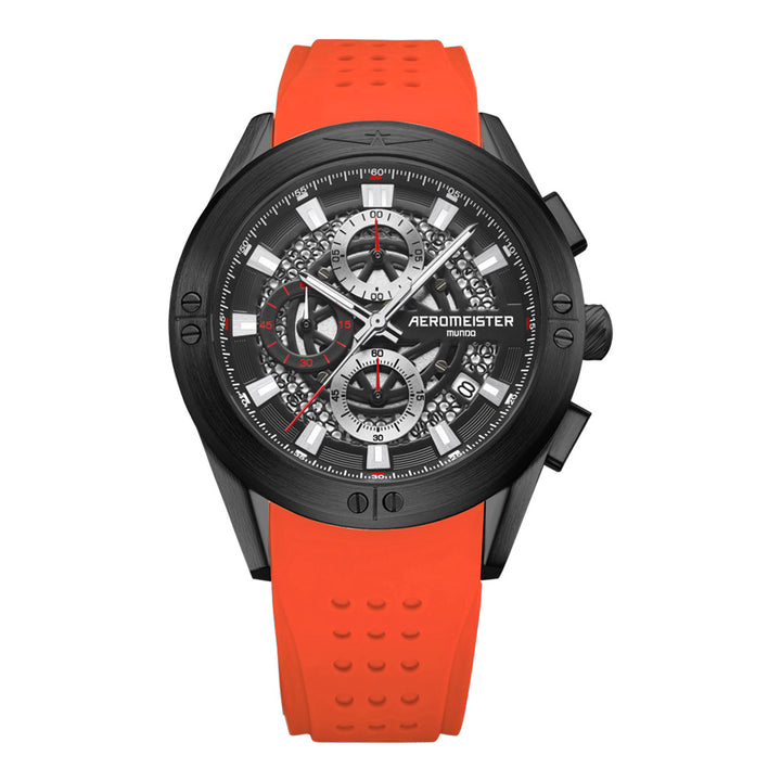 Aeromeister Amsterdam Mundo AM1606 – Herrenuhr mit robustem Design und Chronograph | 47 mm | Schwarz/Grau