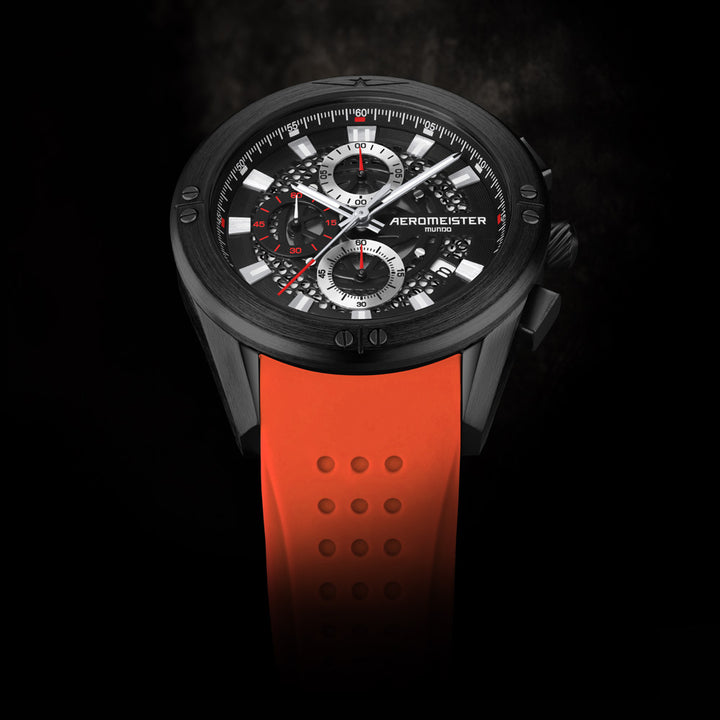 Aeromeister Amsterdam Mundo AM1606 – Herrenuhr mit robustem Design und Chronograph | 47 mm | Schwarz/Grau