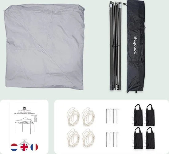 lifegoods partytent 3x4,5m met zijwanden metallic grijs