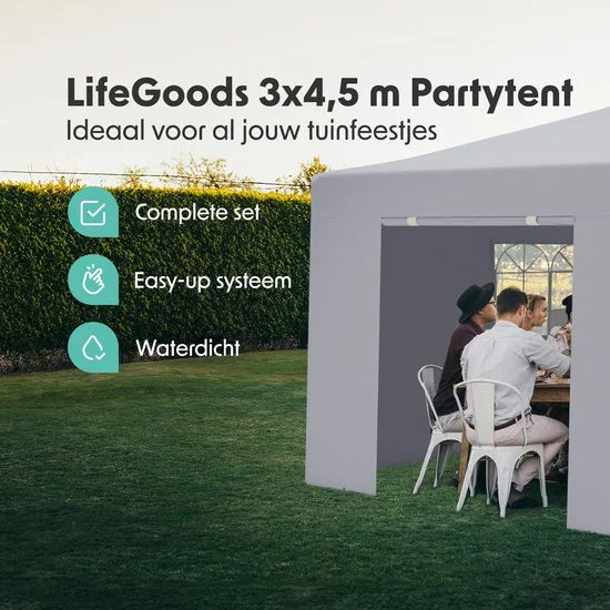 lifegoods partytent 3x4,5m met zijwanden metallic grijs