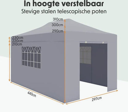 lifegoods partytent 3x4,5m met zijwanden metallic grijs