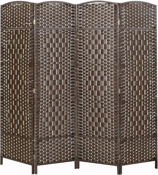 LW Collection Room divider Brown Rattan - Room screens 4 panels - Divider 170x160 cm