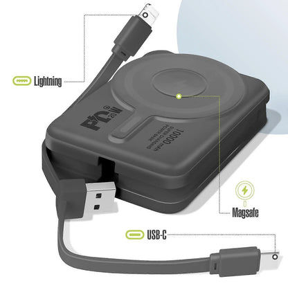 MagSafe Externe Oplader 10000mAh iPhone Lightning en USB C Kabel, Zwart