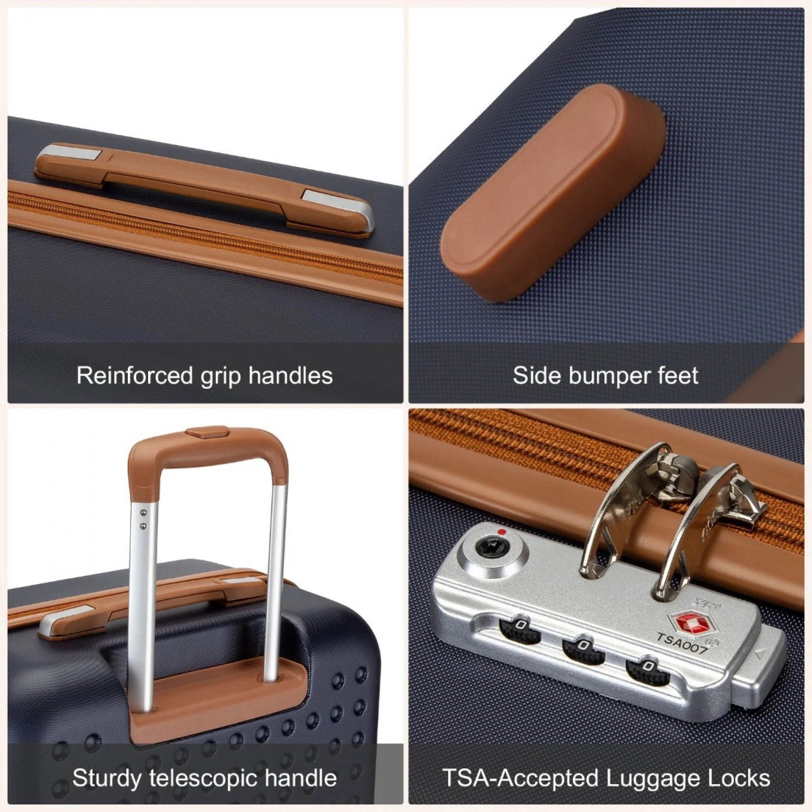 Kono KSK2486 - stijlvolle ABS+PC 28 inch Polka Dot harde koffer met TSA-slot - marineblauw en bruin