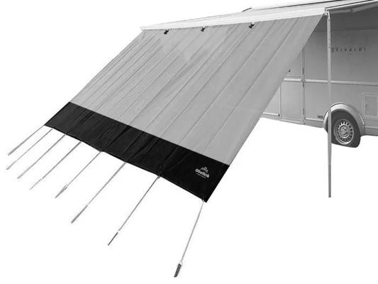 schaduwdoek xl transparante voorwand 380x190cm mesh 230g/m3 incl, draagtas, haringen en scheerlijnen