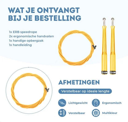 ERB® Professioneel Crossfit & Fitness Springtouw - Speedrope - Jump Rope - Verstelbaar - Volwassenen & Kinderen – Geel