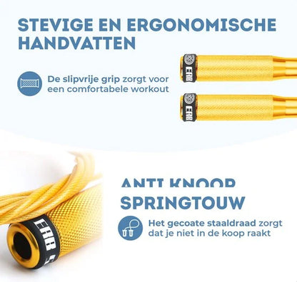 ERB® Professioneel Crossfit & Fitness Springtouw - Speedrope - Jump Rope - Verstelbaar - Volwassenen & Kinderen – Geel