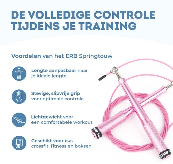 ERB® Professioneel Crossfit & Fitness Springtouw - Speedrope - Jump Rope – Verstelbaar Gewicht - Volwassenen & Kinderen – Roze