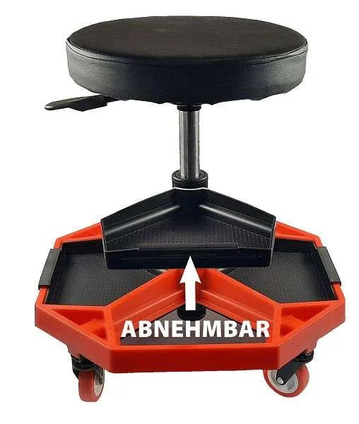 Busching Montagerollhocker mit magnetischer Ablage, Sitzhöhenverstellung 40 -54 cm, Tragkraft max. 136kg, 360°, 100940