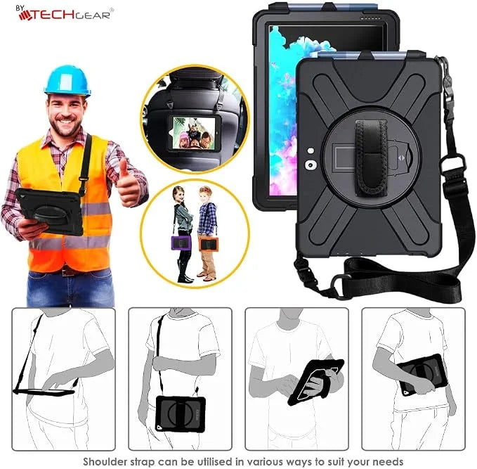 TECHGEAR X-Case fits Microsoft Surface Go 3 / Surface Go 2 10.5" HEAVY DUTY Shockproof Impact Case with Stand, Hand Strap and Shoulder Strap Case