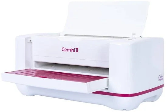 Gemini II elektrische stans- en embossingmachine met pauze en terugspoelfunctie - Snijplatform van 9" x 12,5" [GEMII-M-GLO].