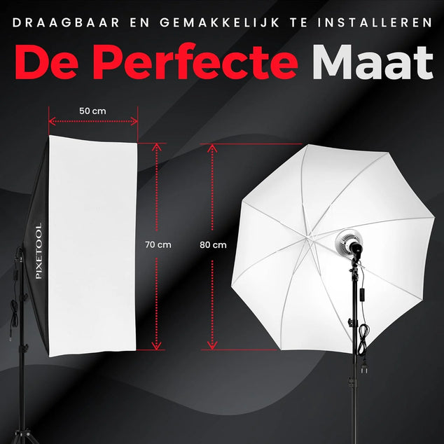 Softbox fotostudio set 50 x 70cm Inclusief flitsparaplu - LED studiolamp 4800 Lumen 3000-6000K - 2m verstelbaar statief