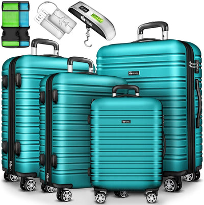 Tillvex Travel Suitcase Set 4 Pieces with Luggage Scale, Suitcase Straps and Suitcase Tag Hard Case Set 4 Wheels Trolley Luggage Suitcase with TSA Lock Rolling Suitcase Hard Case Set S-M-L-XL