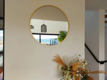 Industrial Movements - Spiegel – Ø80 – Wandspiegel – 2 cm dikke rand -Spiegel Rond – Spiegel goud Metaal – 80cm Diameter
