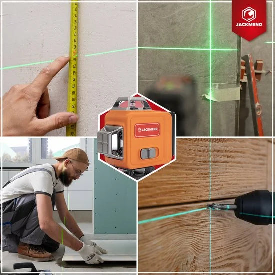 JACKMEND 4D Kruislijnlaser Inclusief Draagkoffer - Zelfnivellerend Bouwlaser met 4 tot 16 Lijnen - 50 Meter Meetbereik - 360 Graden Rotatie Zelfnivellerende Laser