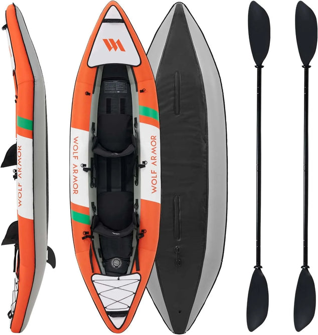 WOLF ARMOR Inflatable Kayak 1 and 2 Persons with Accessories & EVA Padded Seats