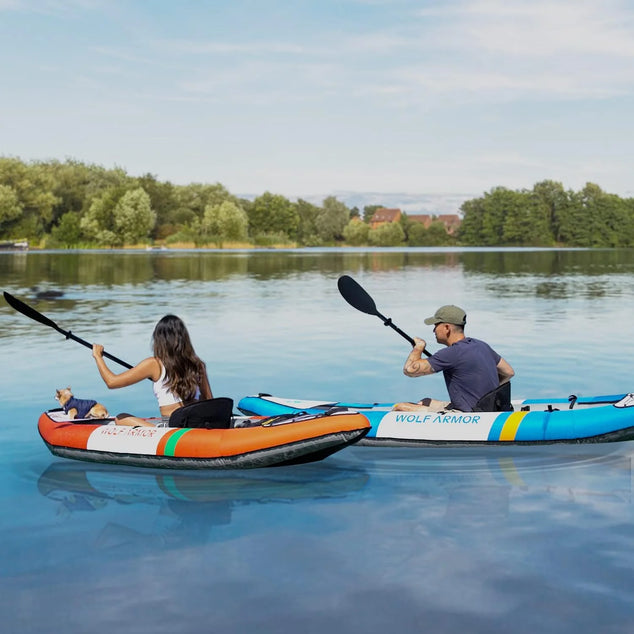 WOLF ARMOR Inflatable Kayak 1 and 2 Persons with Accessories & EVA Padded Seats