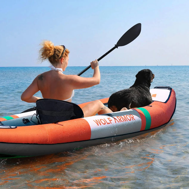 WOLF ARMOR Inflatable Kayak 1 and 2 Persons with Accessories & EVA Padded Seats