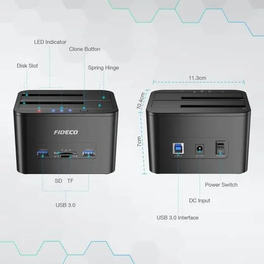 Fideco Hard Drive Docking Station, USB 3.0 Dual-Bay, 2 10TB,