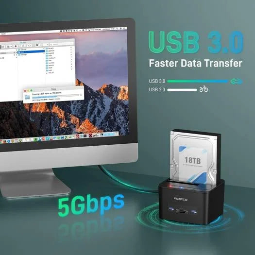 Fideco Hard Drive Docking Station, USB 3.0 Dual-Bay, 2 10TB,