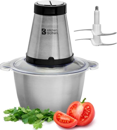 KitchenBrothers Hakmolen - 300W - 1,8 L - RVS Kom - Food Chopper - Hakmolen Elektrisch - 2 Snelheden - RVS
