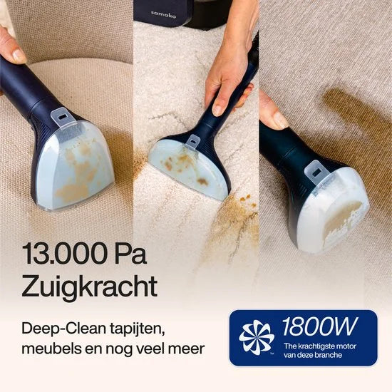 Samako Tapijtreiniger PRO 1800W - Stoomreiniger en vlekkenreiniger - 8 Opzetstukken - 100° Stoom - Bankreiniger - Meubelreiniger