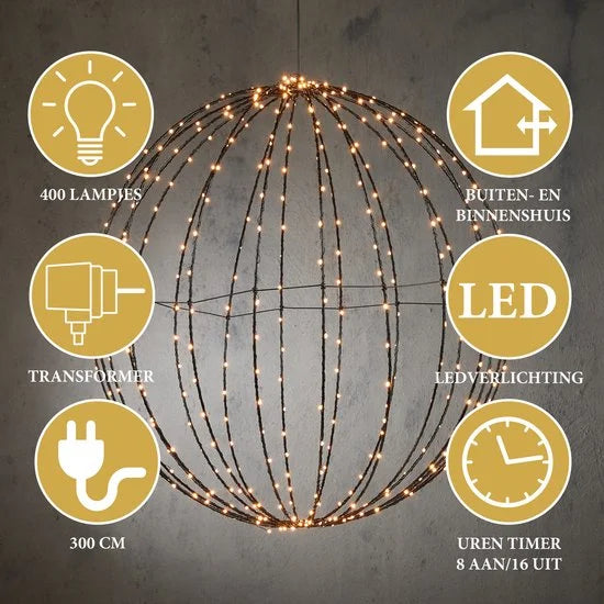 Lichtbol LED - Lichtbal Ø 60 cm - Kerstdecoratie - Kerstverlichting Buiten en Binnen - Kerst Licht Slinger - LED licht