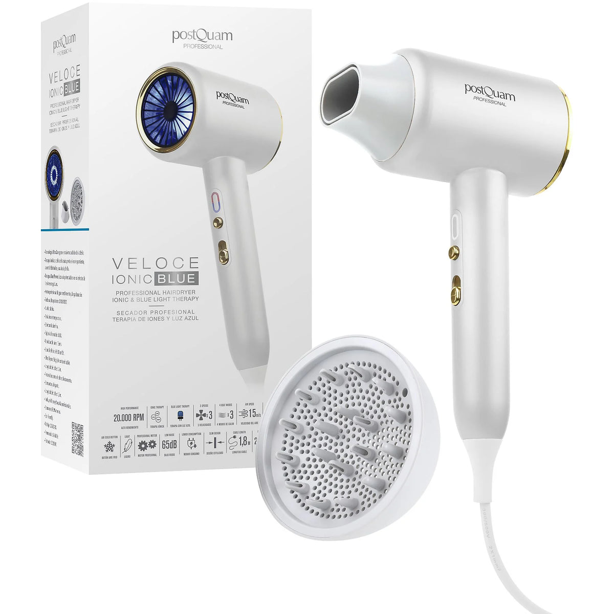 Veloce Ionic Blue haardroger 2200 Watt - Ionic blue light therapie