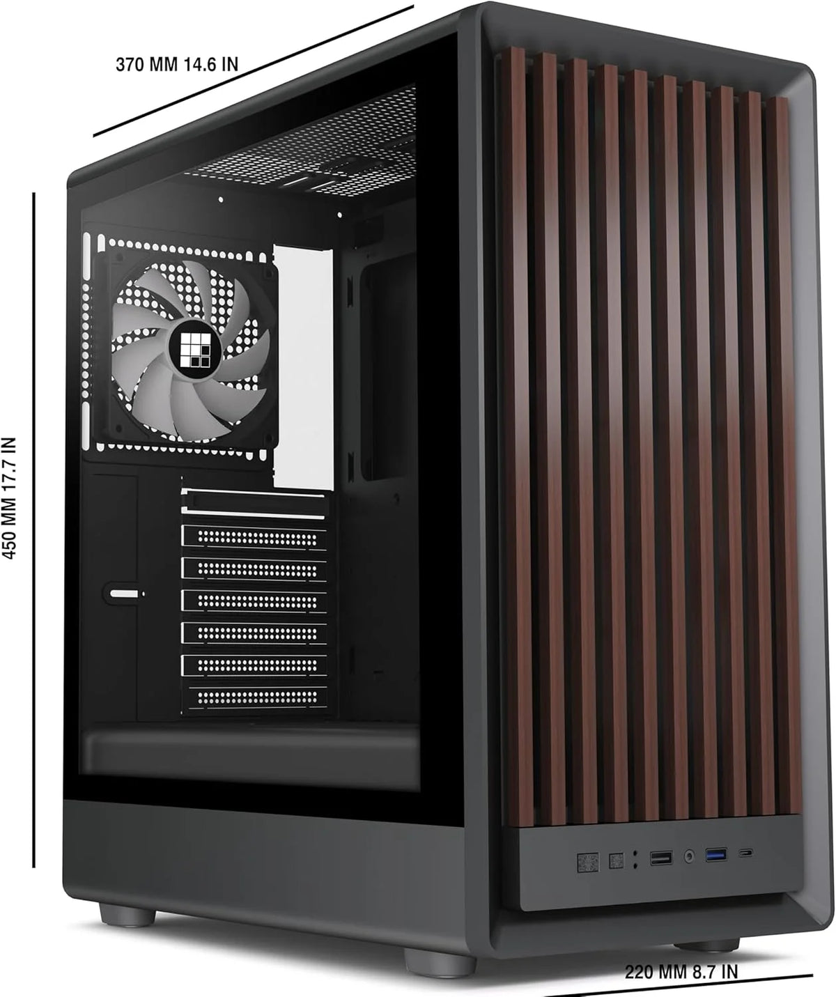 M1 PC behuizing - hout walnoot front, vooraf geïnstalleerde 4 PWM ARGB-ventilator, ATX Mid-Tower gaming pc-behuizing, met type C, zwart (zwart, M1)