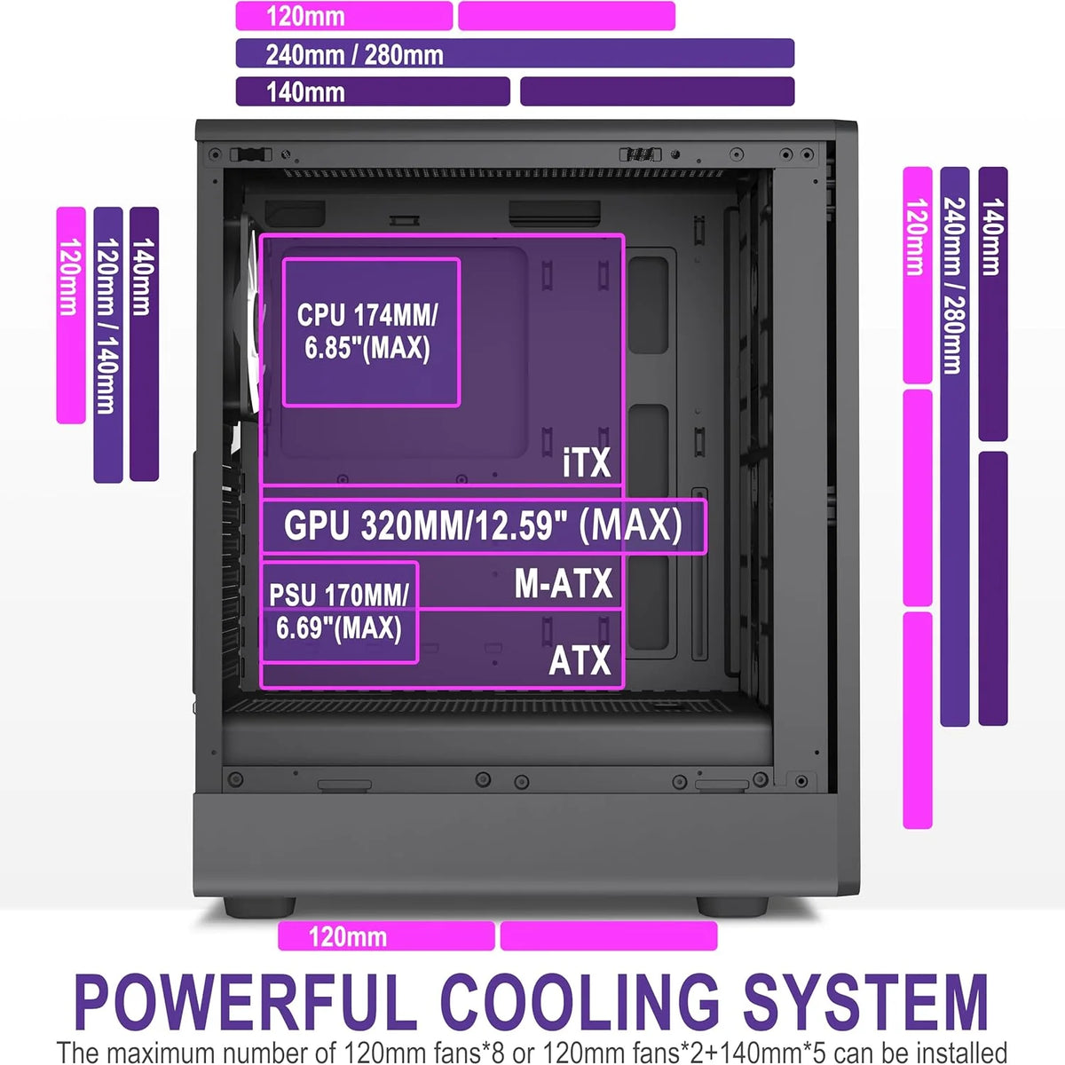 M1 PC behuizing - hout walnoot front, vooraf geïnstalleerde 4 PWM ARGB-ventilator, ATX Mid-Tower gaming pc-behuizing, met type C, zwart (zwart, M1)