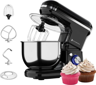 KitchenBrothers 1200W Keukenmachine - Keukenrobot - 5L - Mixer met Mengkom - Keukenmixer - Zwart