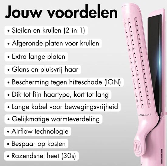 Sansbeauté® 2 in 1 Airflow Stijltang - Krultang - Stijltangen - Hair Straightener - Snel Opgewarmd - 140℃ t/m 220℃ - Stijlen & Krullen - ION technologie