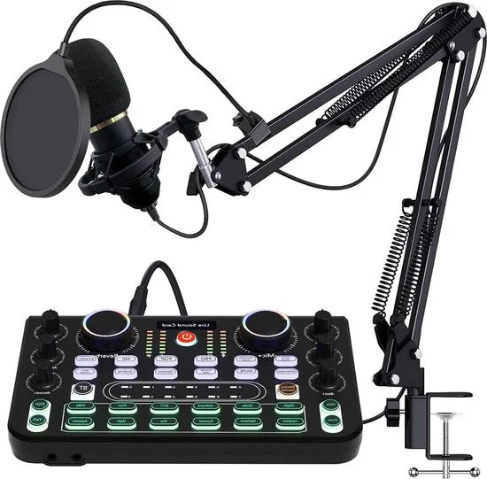 Mixerkit met live geluidskaart DJ-controller - BM800 microfoon voor live optredens opnames pc- karaoke-feestjes speelstemmen