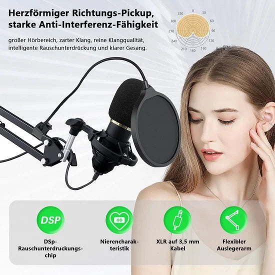 Mixerkit met live geluidskaart DJ-controller - BM800 microfoon voor live optredens opnames pc- karaoke-feestjes speelstemmen