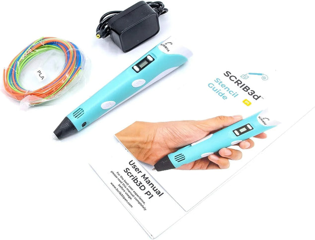 P1 3D Printing Pen with Display - Includes 3D Pen  3 Starter Colors of PLA Filament  Stencil Book + Project Guide  and Charger