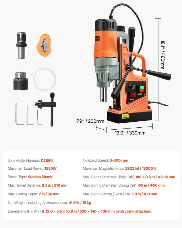 magnetische boormachine, 1550W motor 2 inch boring diameter