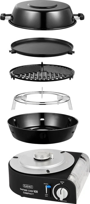 CADAC Dometic - Safari Chef 30 Compact - Ultra Compacte Gasbarbecue - Meerdere Kookoppervlakken