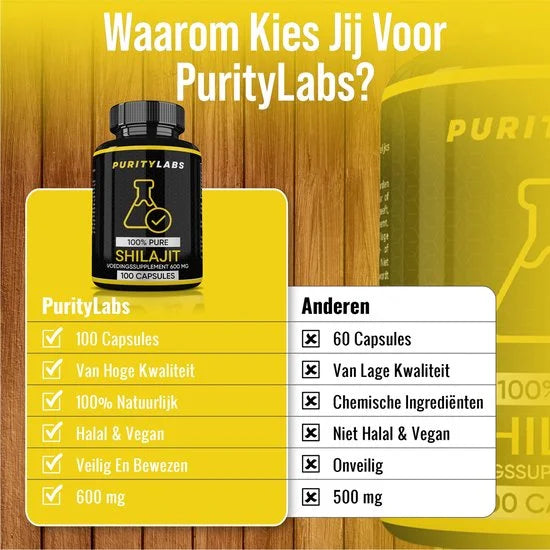 Pure Shilajit - 600 mg - 100 Capsules - Hoogwaardige Kwaliteit - Test Booster - Premium - 100 Dagen Voorraad