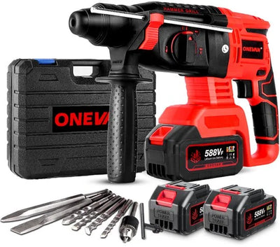 Elektrische Boorhamer - 21V Draadloze Klopboormachine - SDS-Plus boorkop - Borstelloze motor - 5600 BPM - Accuboorhamer - met 2 x accu & 10 x Accessoires