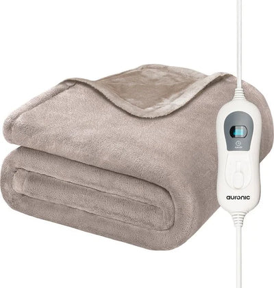 Elektrische Deken - 160 x 120 cm - 1 Persoons Warmtedeken - 3 Warmtestanden met Timer - Verwarmingsdeken - Taupe