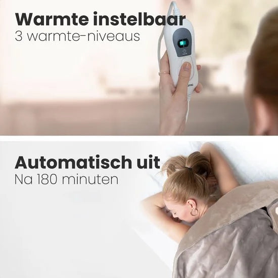 Elektrische Deken - 160 x 120 cm - 1 Persoons Warmtedeken - 3 Warmtestanden met Timer - Verwarmingsdeken - Taupe