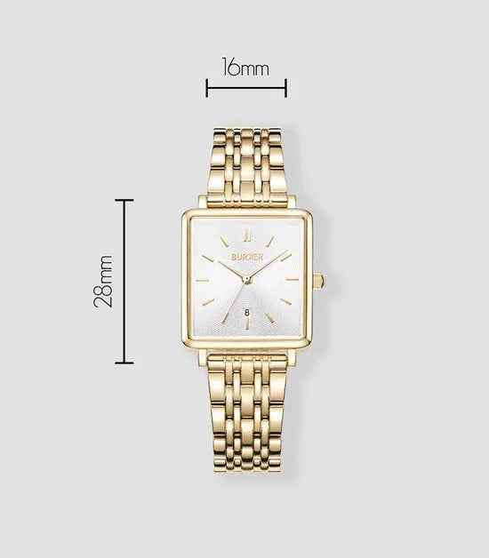 Daisy Horloge Dames - Vierkant - Goud - Schakelband - 28mm