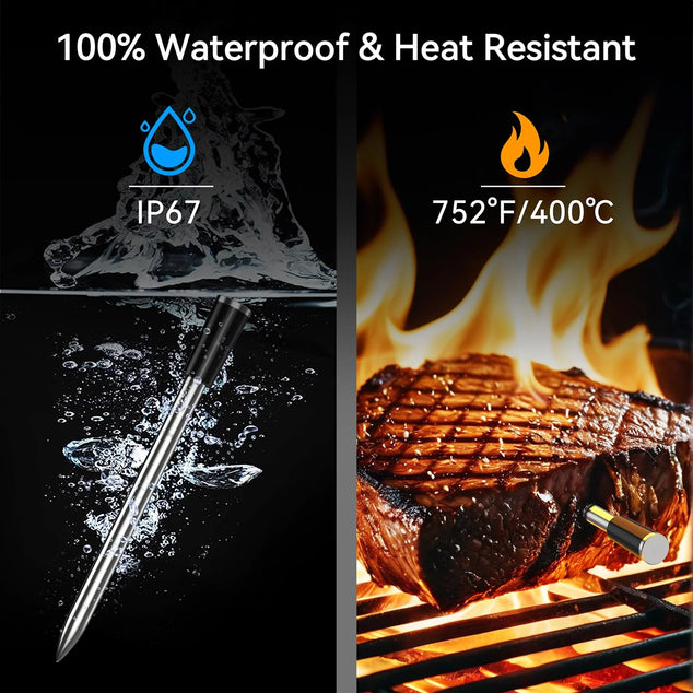 Vleesthermometer, draadloze barbecuethermometer, bluetooth met app, IP67 waterdicht