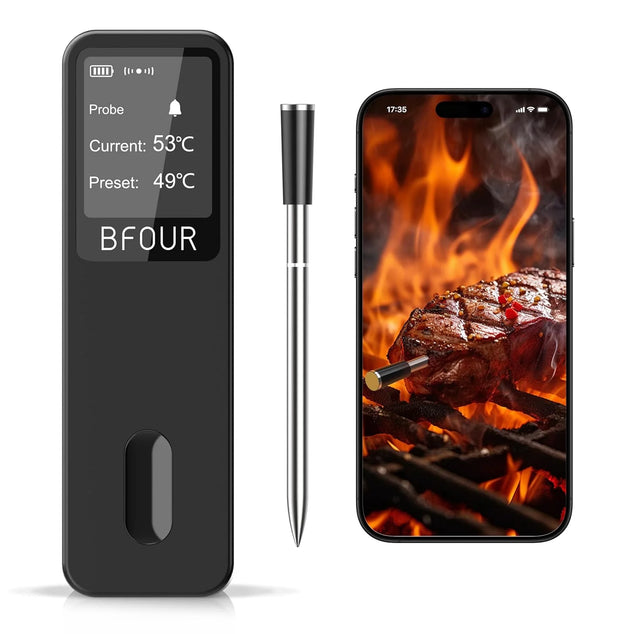 Vleesthermometer, draadloze barbecuethermometer, bluetooth met app, IP67 waterdicht