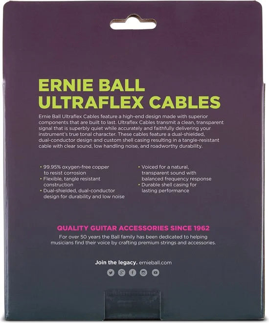 6045 gekrulde instrumenten kabel 9 m wit 1x haaks, 1x recht jack 6,35 mm
