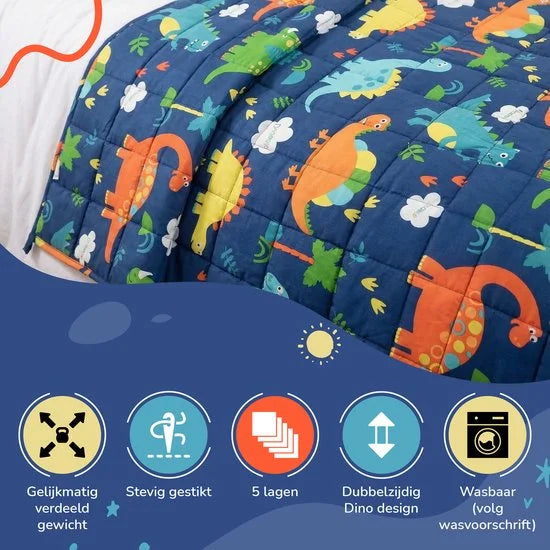 Verzwaringsdeken Kind 3.2 kg - Verzwaarde Deken - Weighted Blanket - 104 x 152 cm – Katoen - Dino