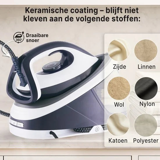Stoomstrijkijzer met Stoomgenerator - Wit - 2200W - 1.5L Uitneembare Watertank - 100 g/min Stoomproductie - Keramische Zoolplaat - 3.0 Bar Stoomdruk - Anti-Oververhitting