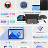Tablet 10 inch with eight-core Android 14, 14 GB RAM + 64 GB ROM, AI cloud album and 8 kinds of white noise, 5 MP + 8 MP camera, Wi-Fi 6 and BT 5.3 (Black)