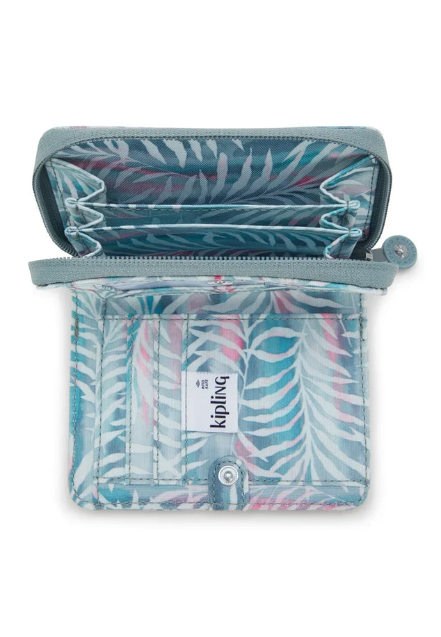 Kipling Cash Buddy Portemonnee Blauw palmtree leaves