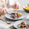 KARST 16-delige geëmbosseerde steengoed serviesset met diner-/dessertbord/suppeschaal/mok voor 4 personen